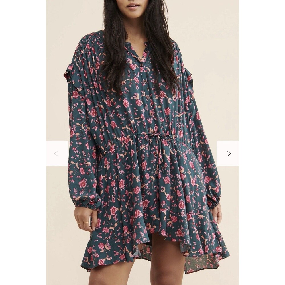 NWT Free People Flower Fields Mini Dress Emerald Combo‎ Flowy Boho Size Medium